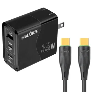 Bluks 45W Wall Charger BX-623 With USB-C To USB-C Cable